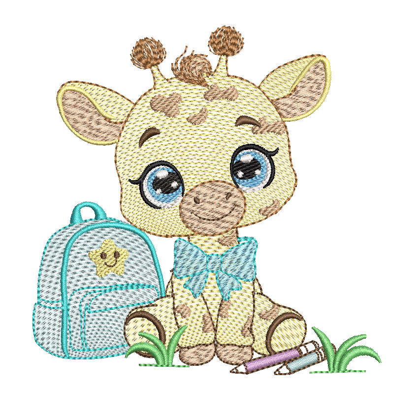 Baby Giraffe back to school - Girls and boys- 2 Embroidery designs Pack - FineryEmbroidery