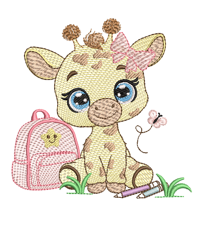 Baby Giraffe back to school - Girls and boys- 2 Embroidery designs Pack - FineryEmbroidery
