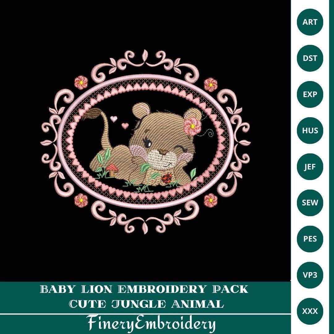 Baby Lion Embroidery Pack - Cute Jungle Animal - FineryEmbroidery