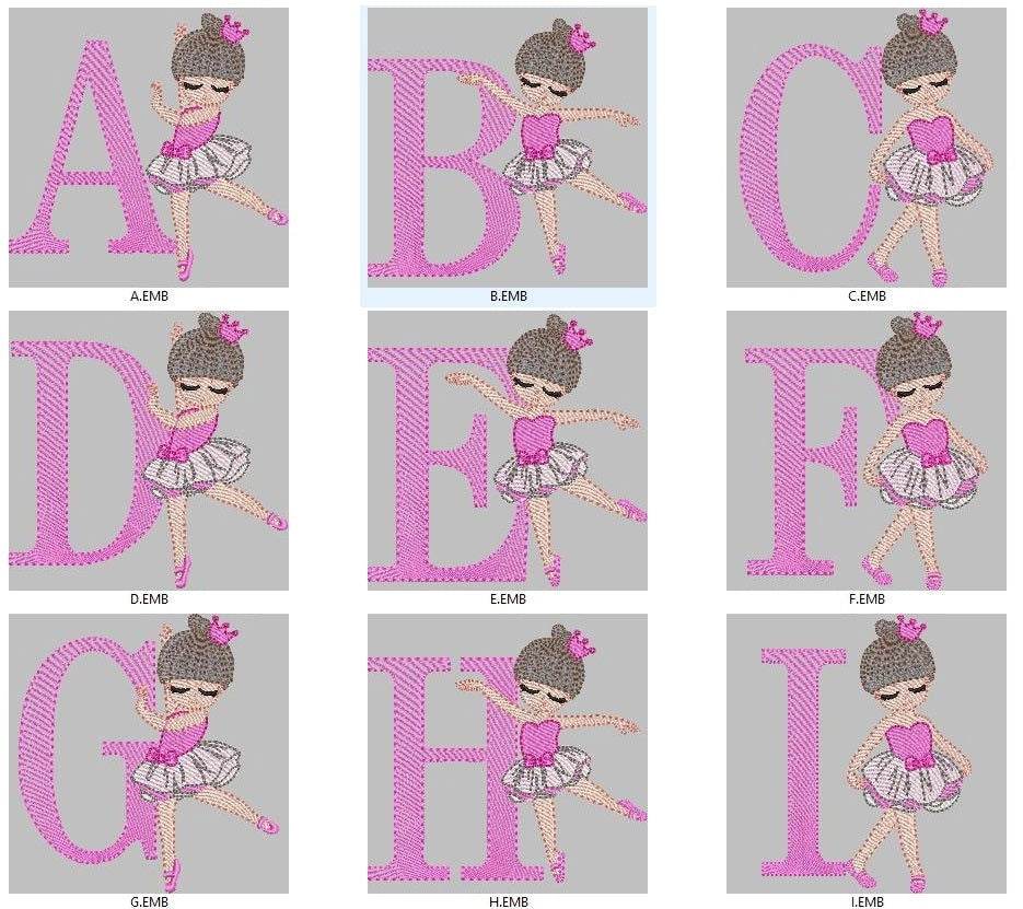 Ballet Dancer Alphabet Embroidery Collection (A to Z) - FineryEmbroidery