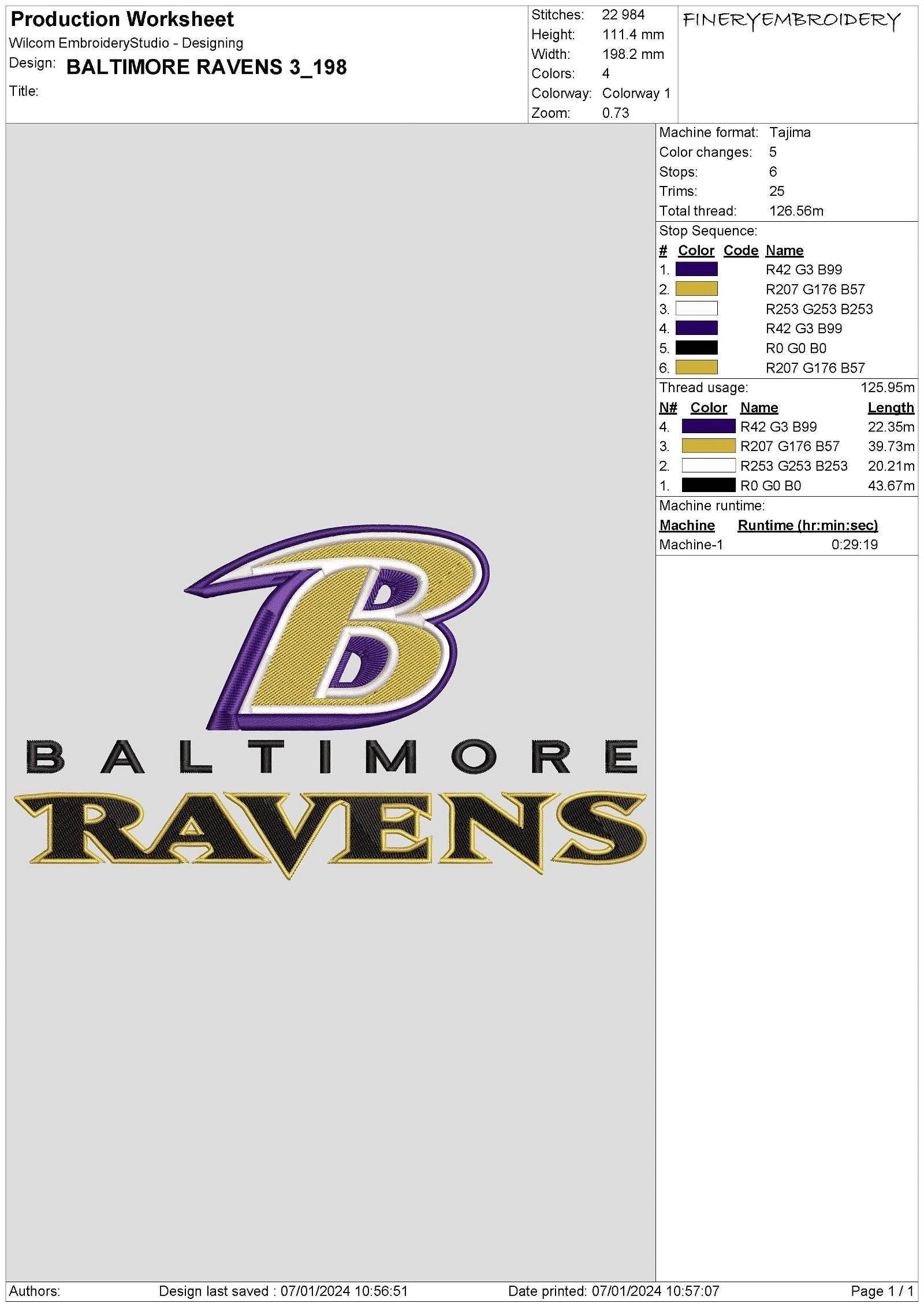 Baltimore Ravens 3 : Embroidery Design - FineryEmbroidery