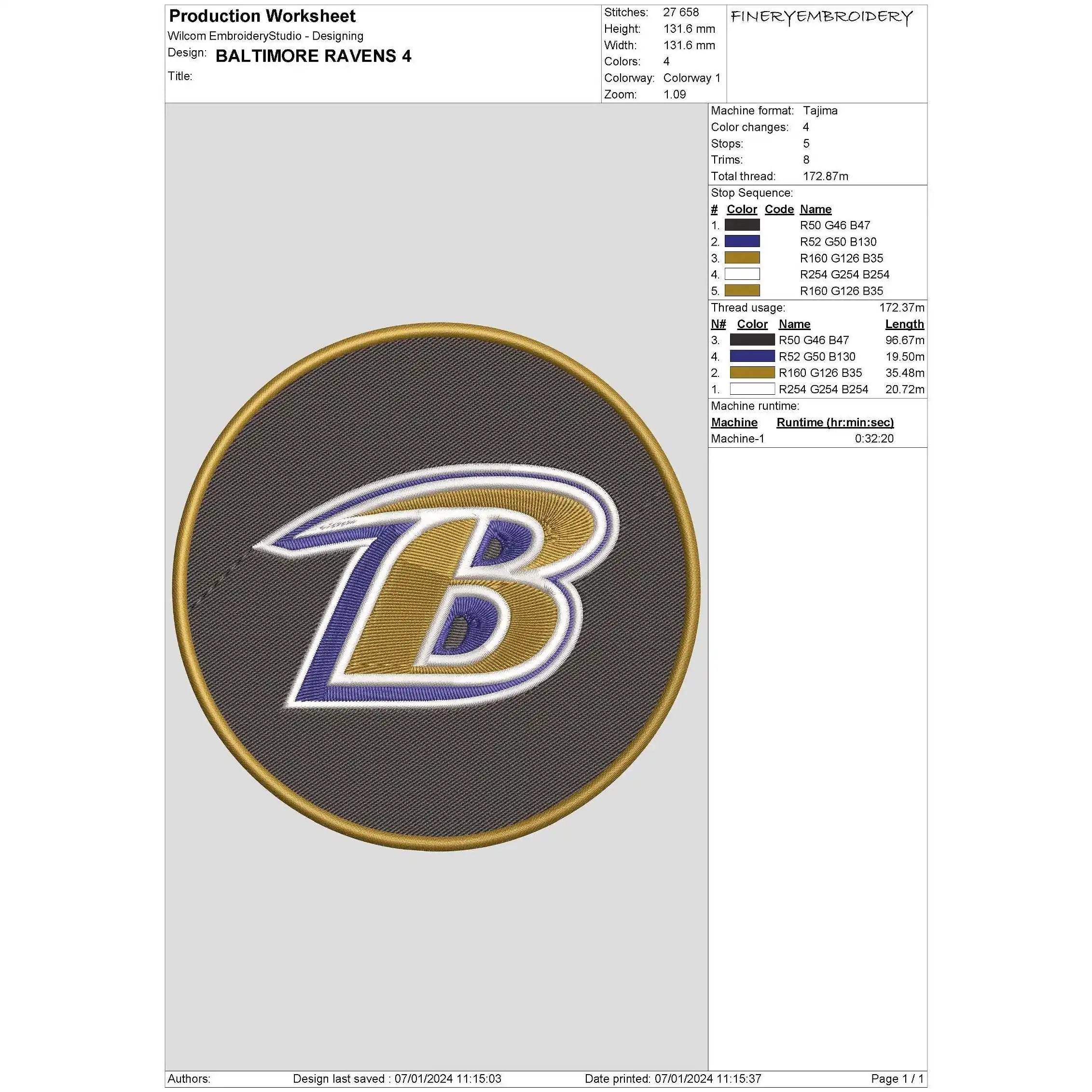 Baltimore Ravens 4 : Embroidery Design - FineryEmbroidery