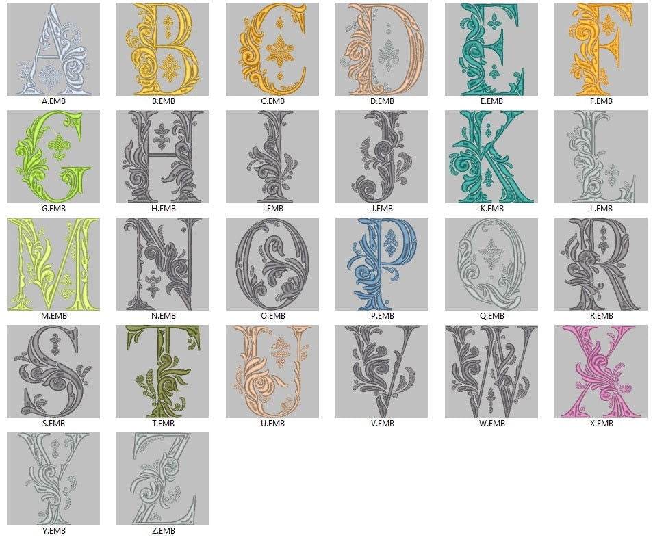 Baroque Ornamental Alphabet Embroidery Pack – Elegant Vintage Monogram Letters - FineryEmbroidery