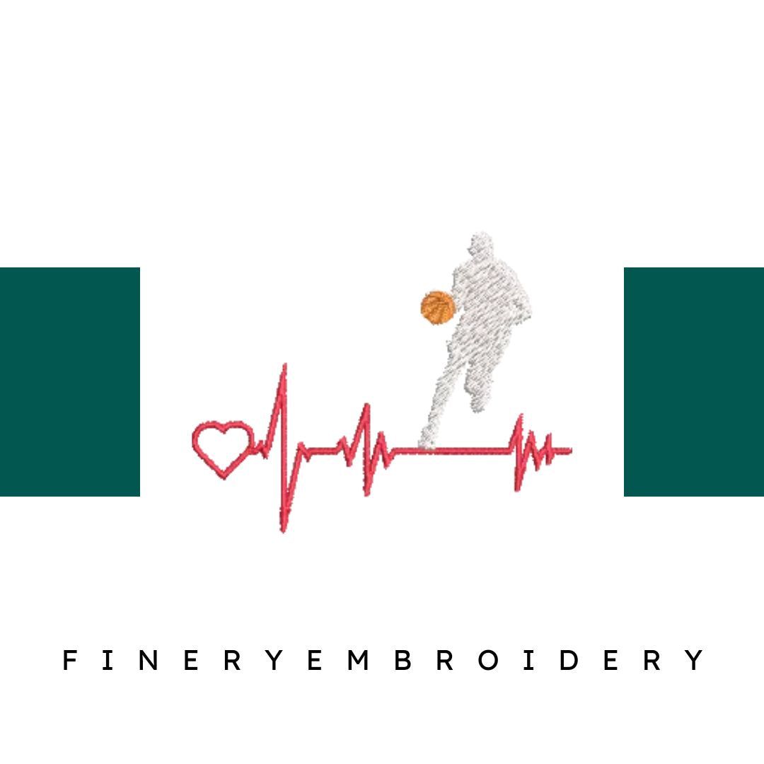 Basketball-Heartbeat-for-Basketball-Fans- Basket Embroidery Design - FineryEmbroidery