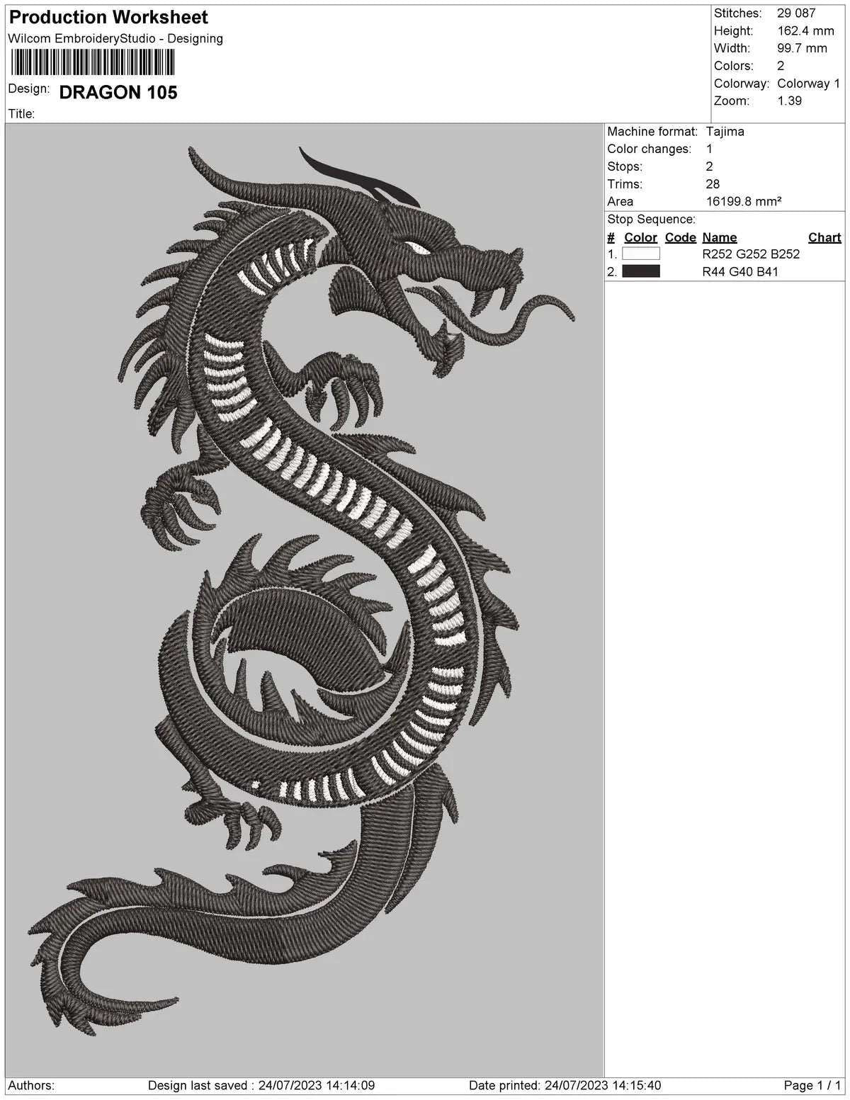 Black Dragon - Embroidery Design - FineryEmbroidery