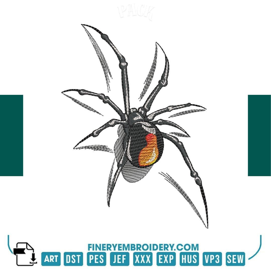 Black Widow Spider Embroidery Design - FineryEmbroidery