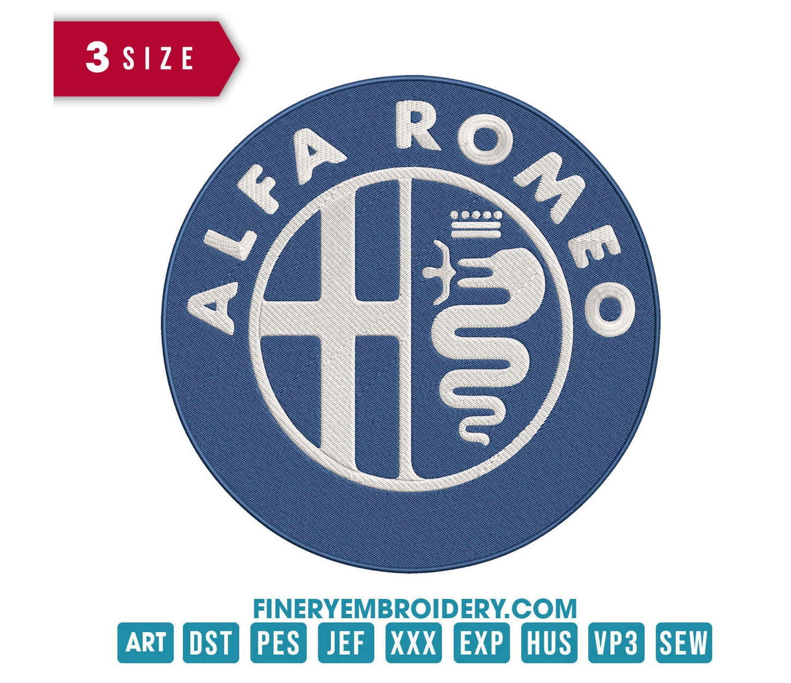 Blue Alpha Romeo Embroidery Design - FineryEmbroidery