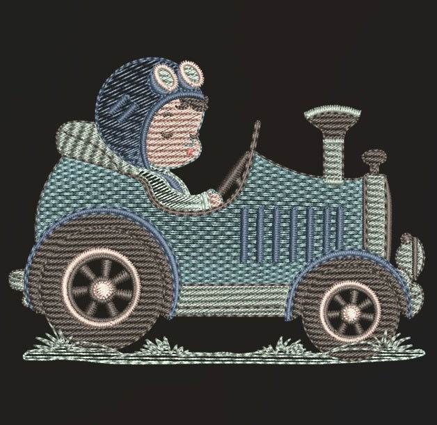 Boy driving a vintage car – 7 Sizes - FineryEmbroidery