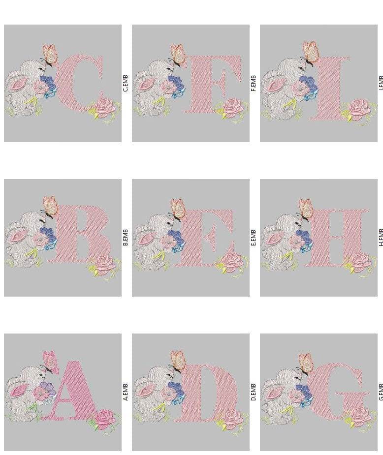 Bunny & Floral Alphabet Embroidery Pack – Cute Springtime Monogram Letters - FineryEmbroidery