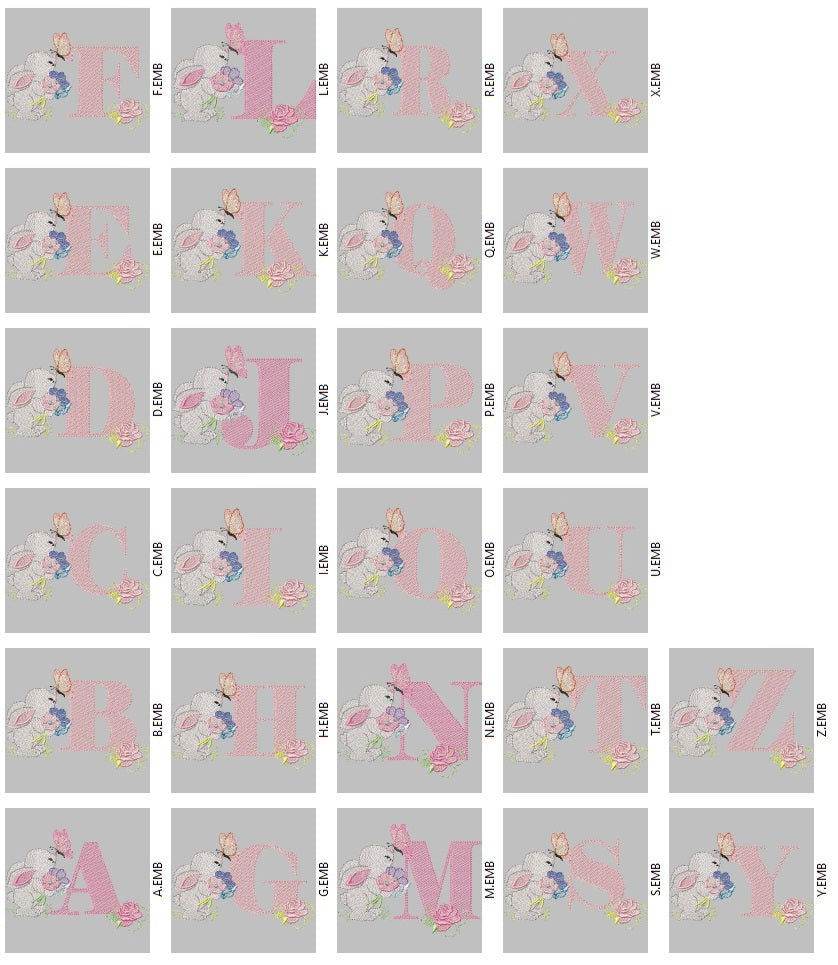 Bunny & Floral Alphabet Embroidery Pack – Cute Springtime Monogram Letters - FineryEmbroidery