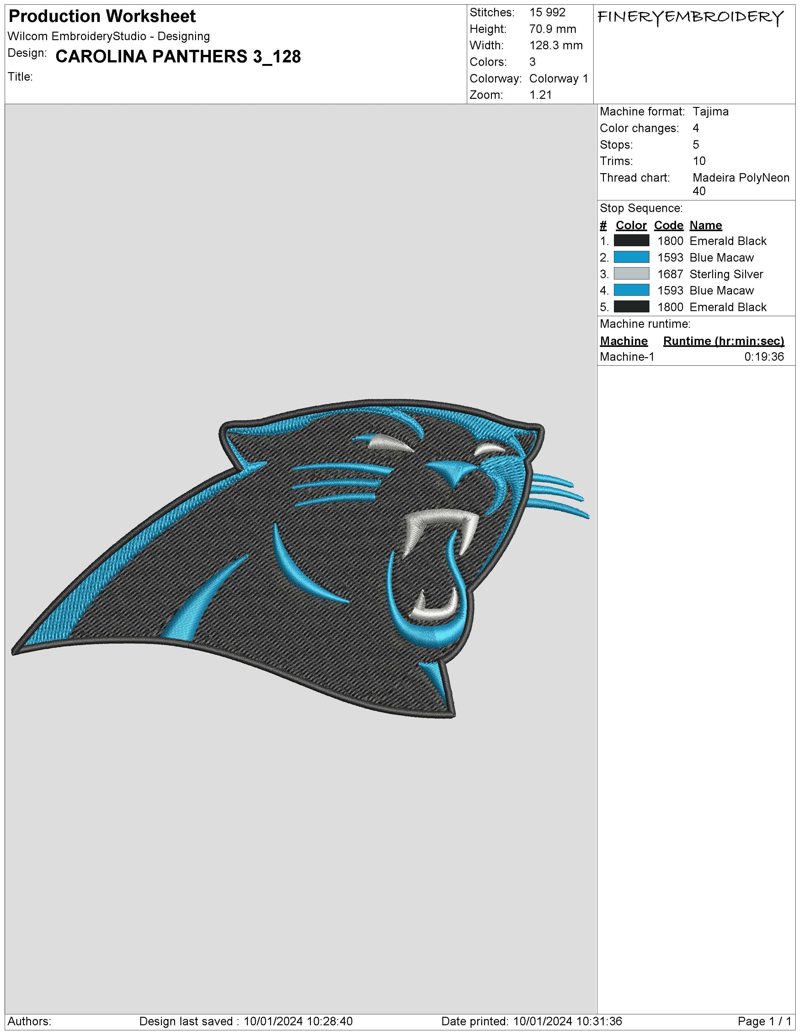 Carolina Panthers 3 : Embroidery Design