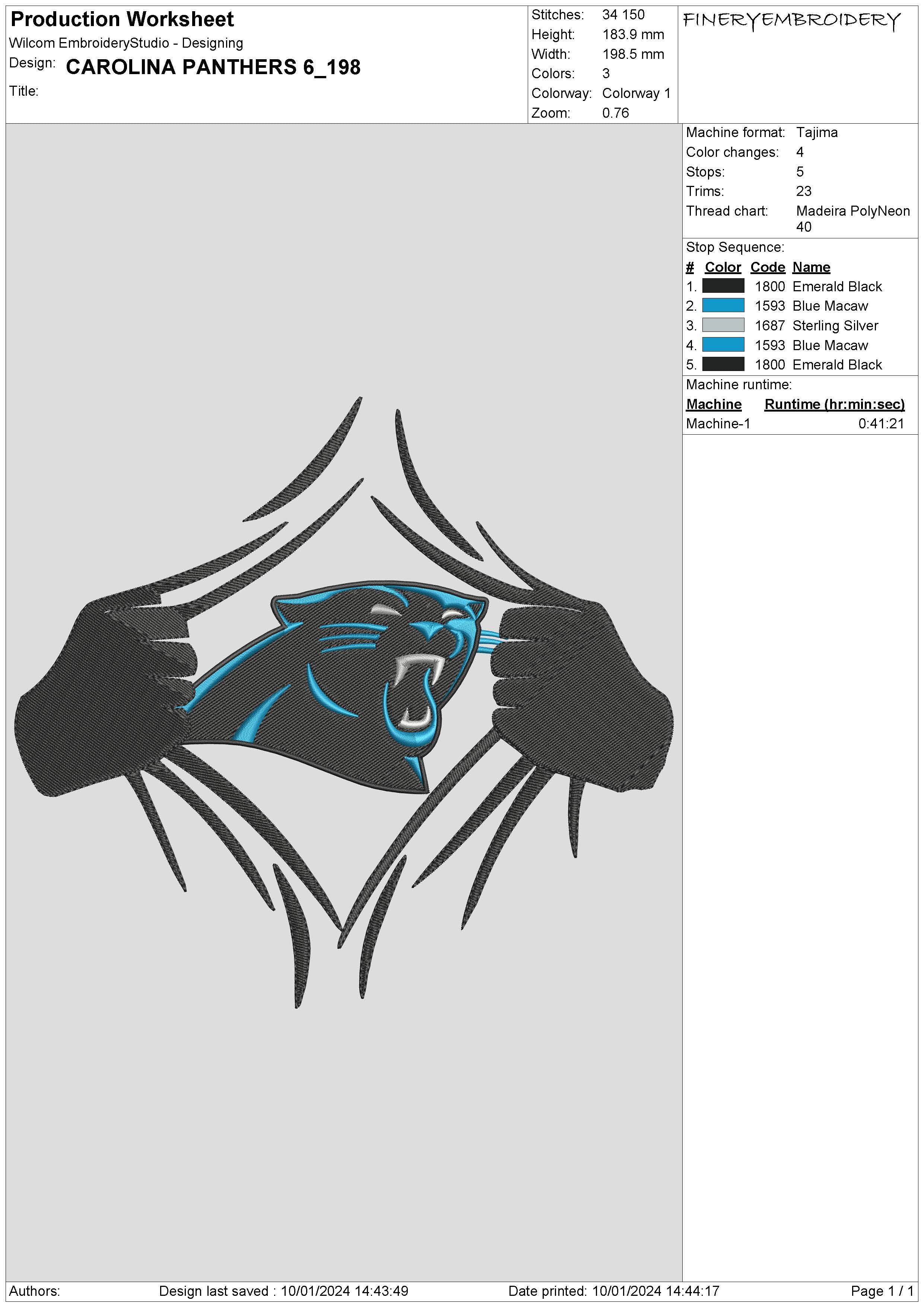 Carolina Panthers 6 : Embroidery Design