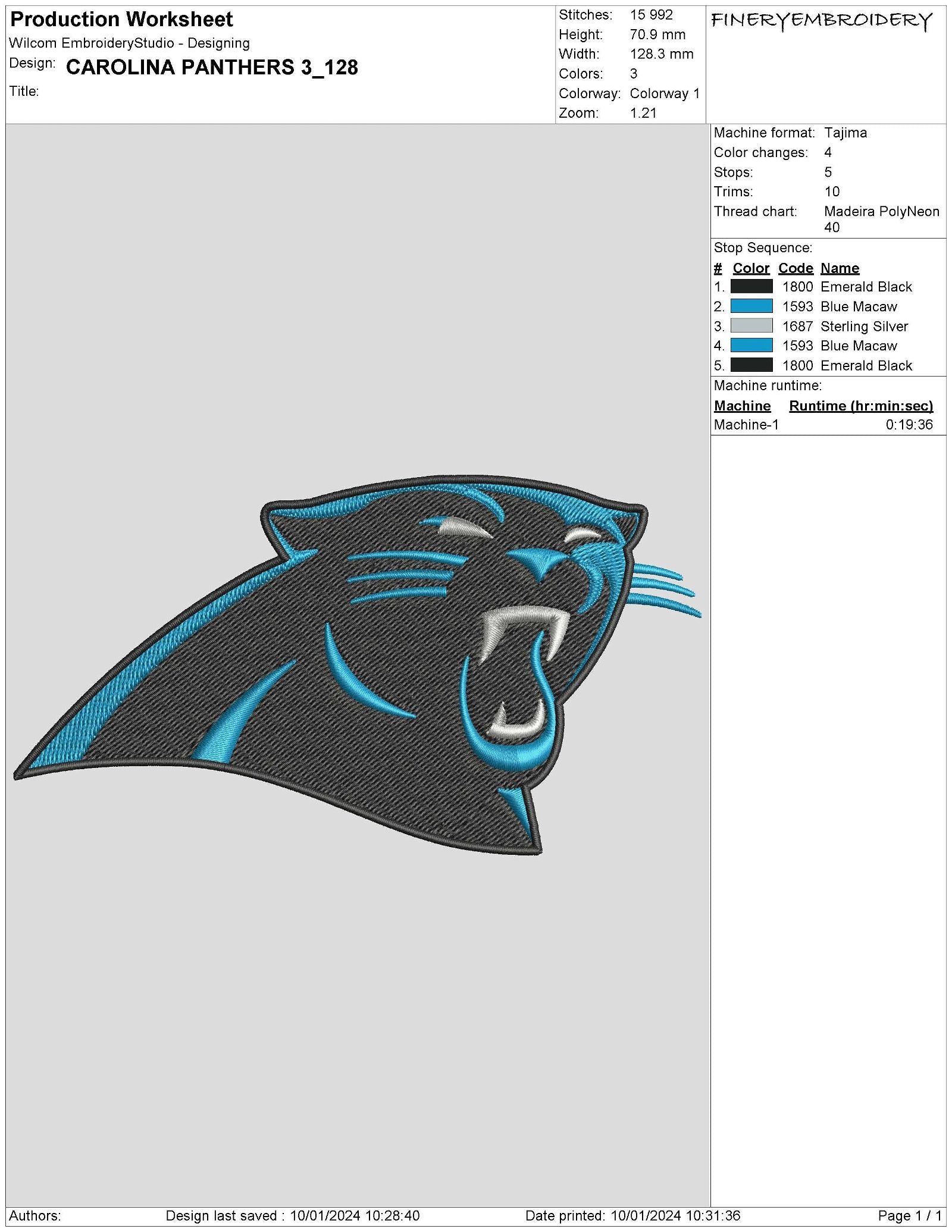 Carolina Panthers 3 : Embroidery Design - FineryEmbroidery