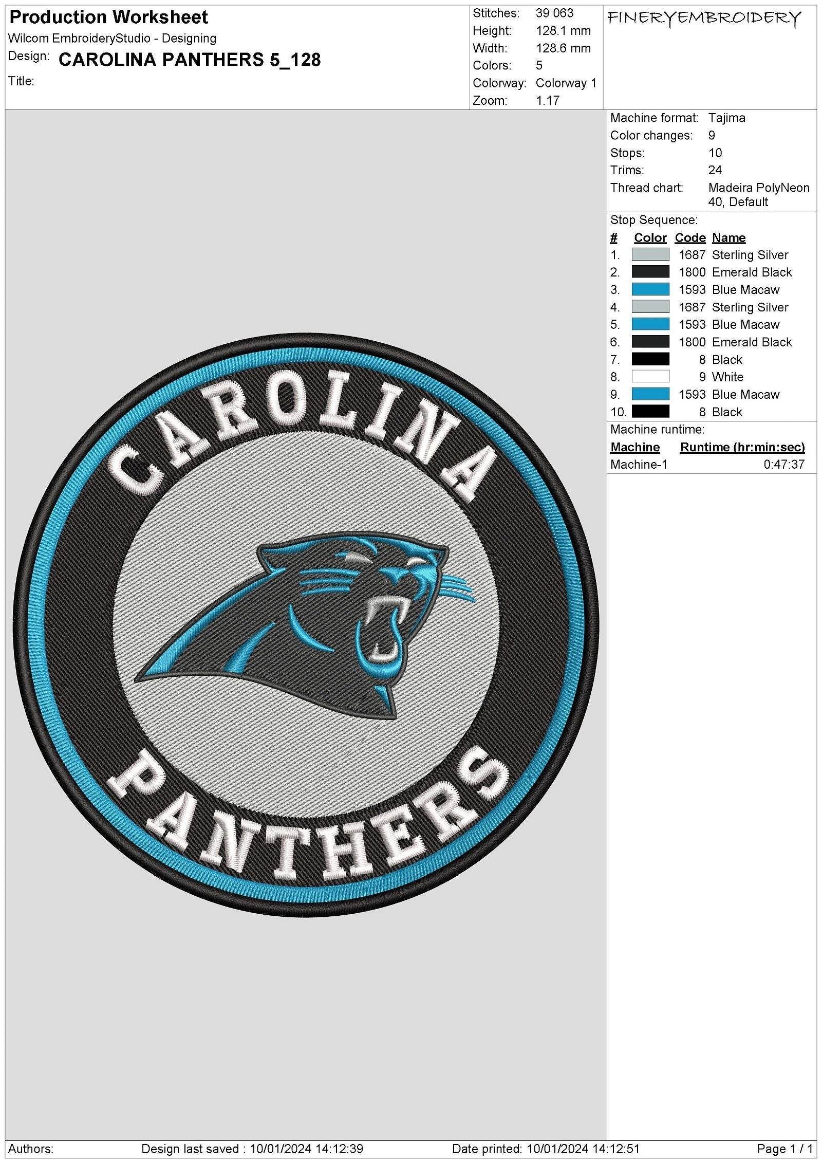 Carolina Panthers 5 : Embroidery Design - FineryEmbroidery
