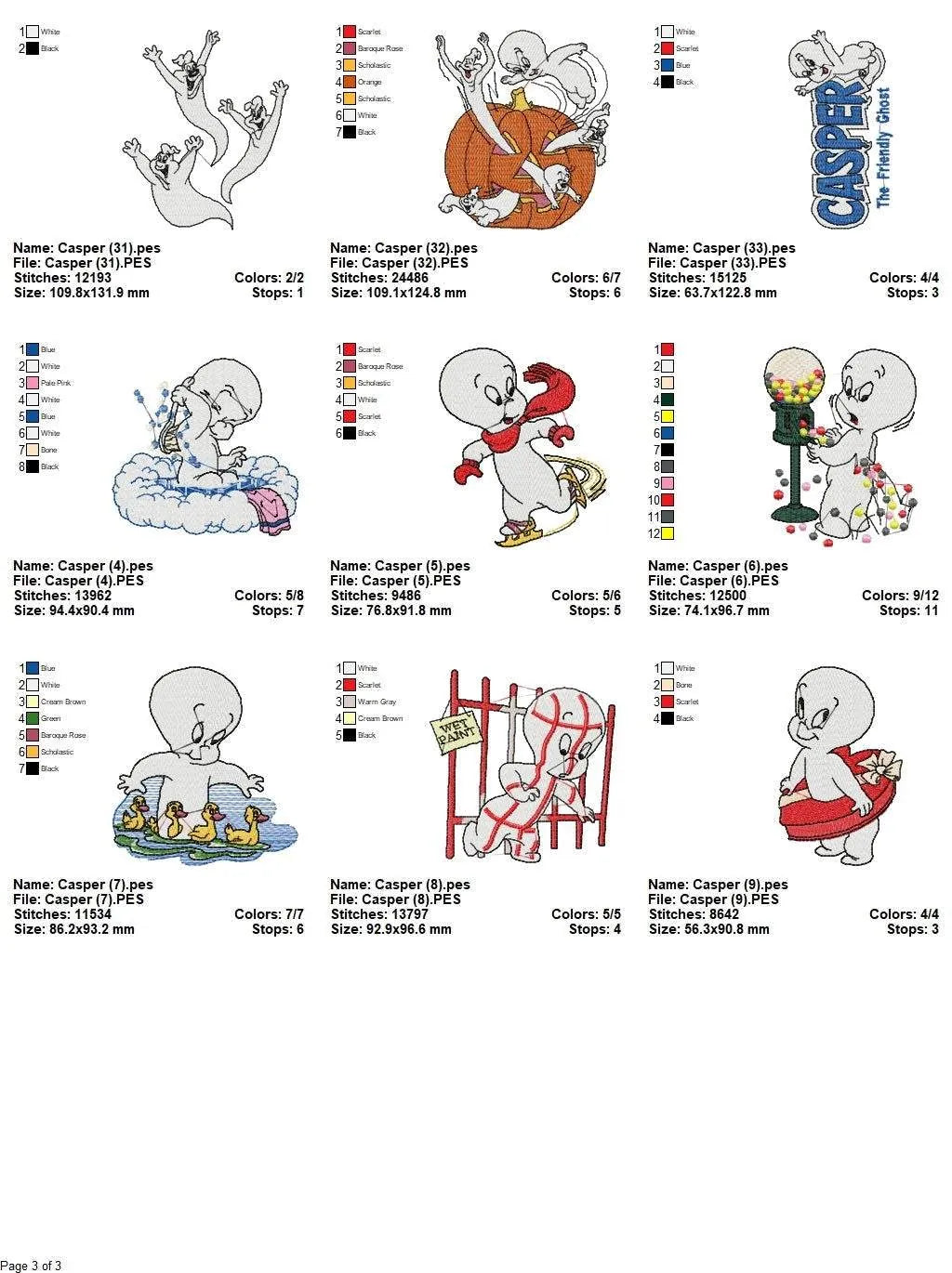 Casper the Friendly Ghost - Pack of 33 Designs Embroidery Design - FineryEmbroidery