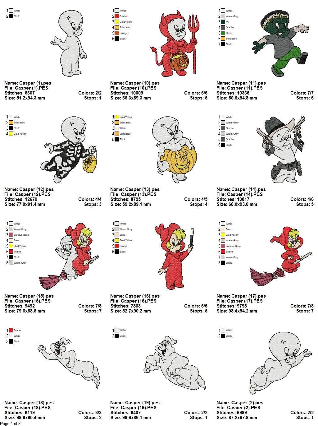 Casper the Friendly Ghost - Pack of 33 Designs Embroidery Design - FineryEmbroidery