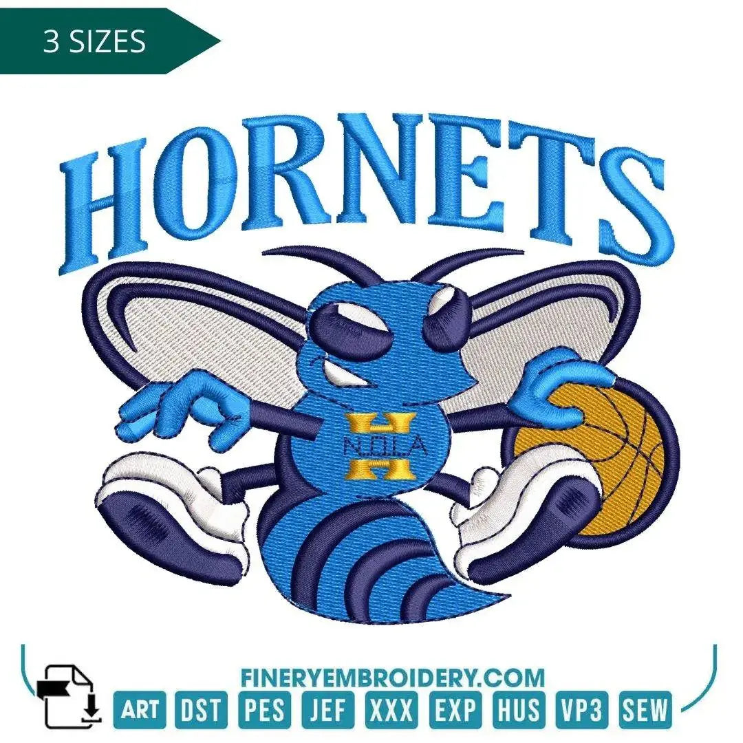 Charlotte Hornets Embroidery Design – Bold Team Logo in 3 Sizes - FineryEmbroidery