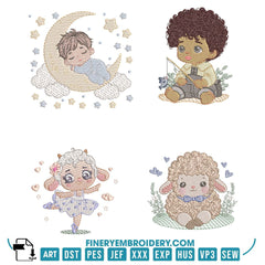 Charming Babies and Animal Friends Embroidery Designs Pack - Multi-Size - FineryEmbroidery