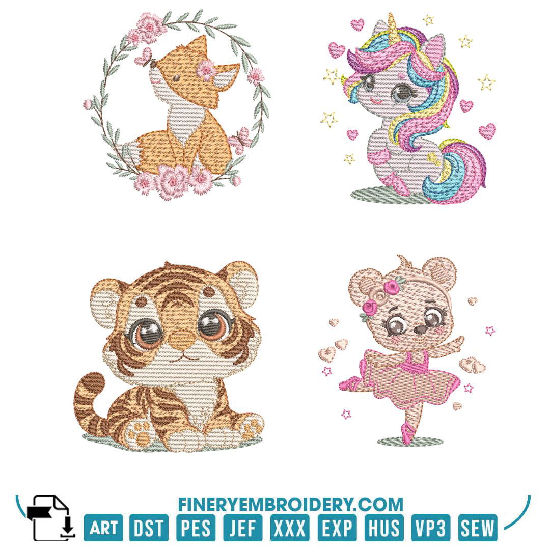 Charming Babies and Animal Friends Embroidery Designs Pack - Multi-Size - FineryEmbroidery