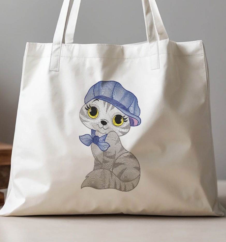 Charming Cat in Rippled Style – Embroidery Design - FineryEmbroidery