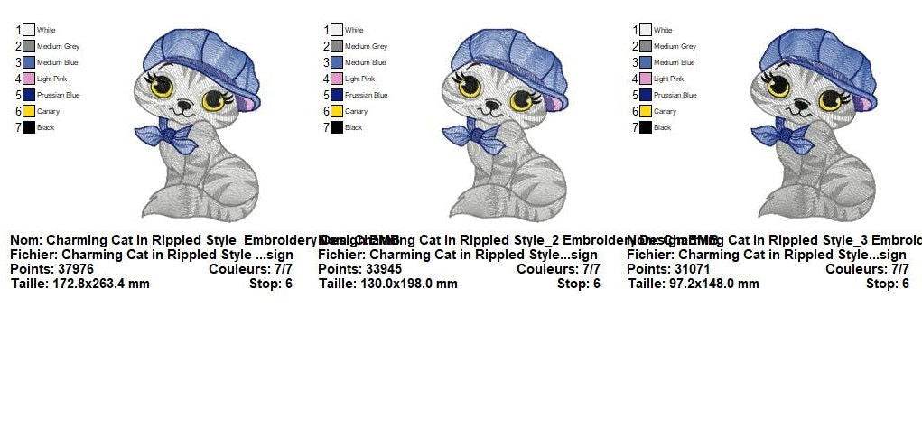 Charming Cat in Rippled Style – Embroidery Design - FineryEmbroidery