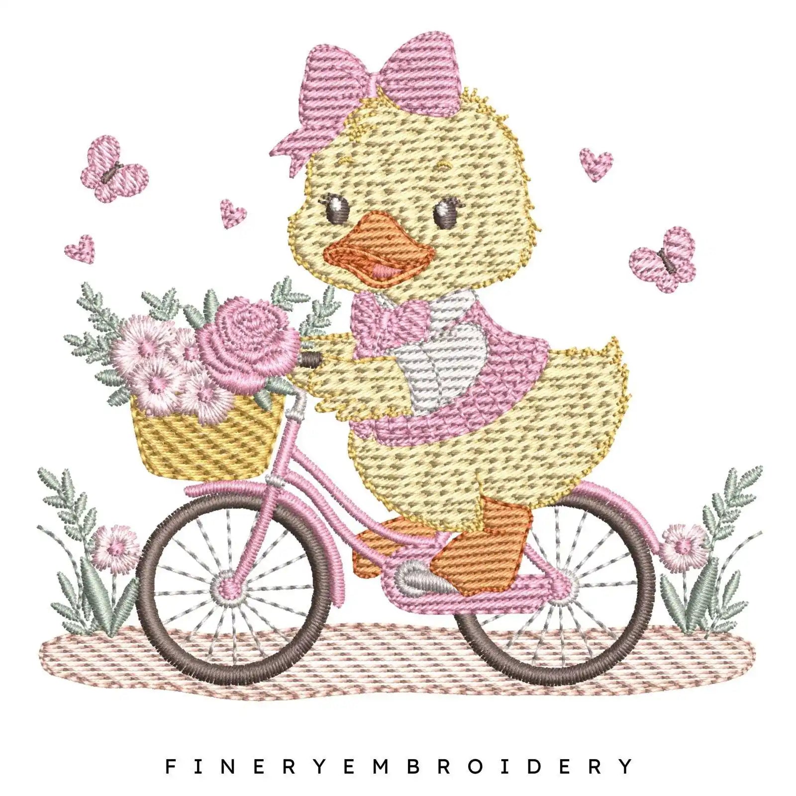Charming Duck on Bicycle Embroidery Design - 7 Sizes | FineryEmbroidery - FineryEmbroidery