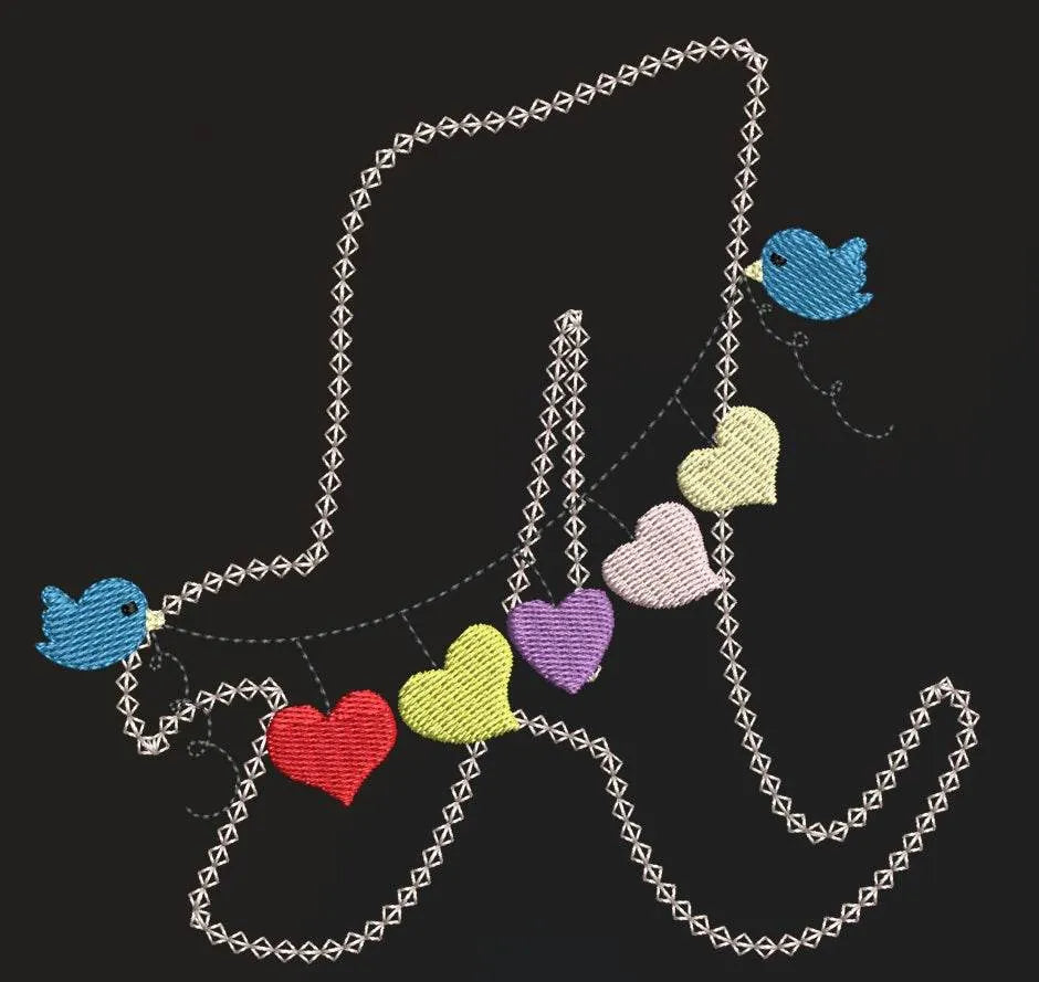 Charming Heart & Bird Alphabet Embroidery Pack – Full A-Z Collection - FineryEmbroidery