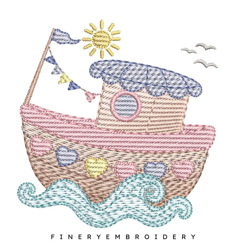 Charming Sailboat Embroidery Design - 7 Sizes | FineryEmbroidery - FineryEmbroidery
