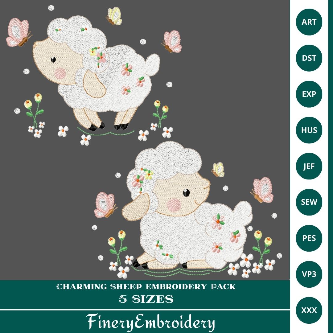 Charming Sheep Embroidery Pack - FineryEmbroidery