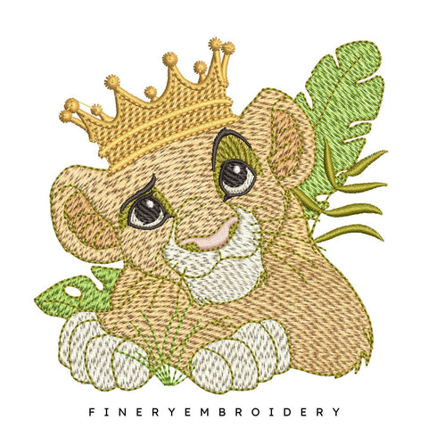 Charming Simba with Crown Embroidery Design - 5 Sizes | Disney's Lion ...