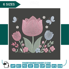 Charming Tulip Embroidery Design | FineryEmbroidery - FineryEmbroidery