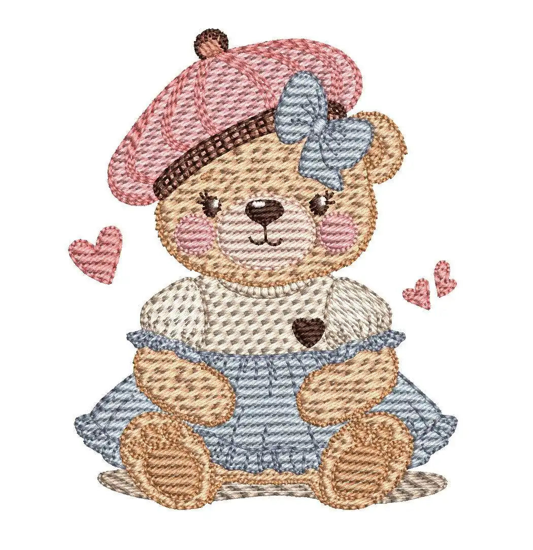 Charming teddy bear with a hat – 7 Sizes - FineryEmbroidery