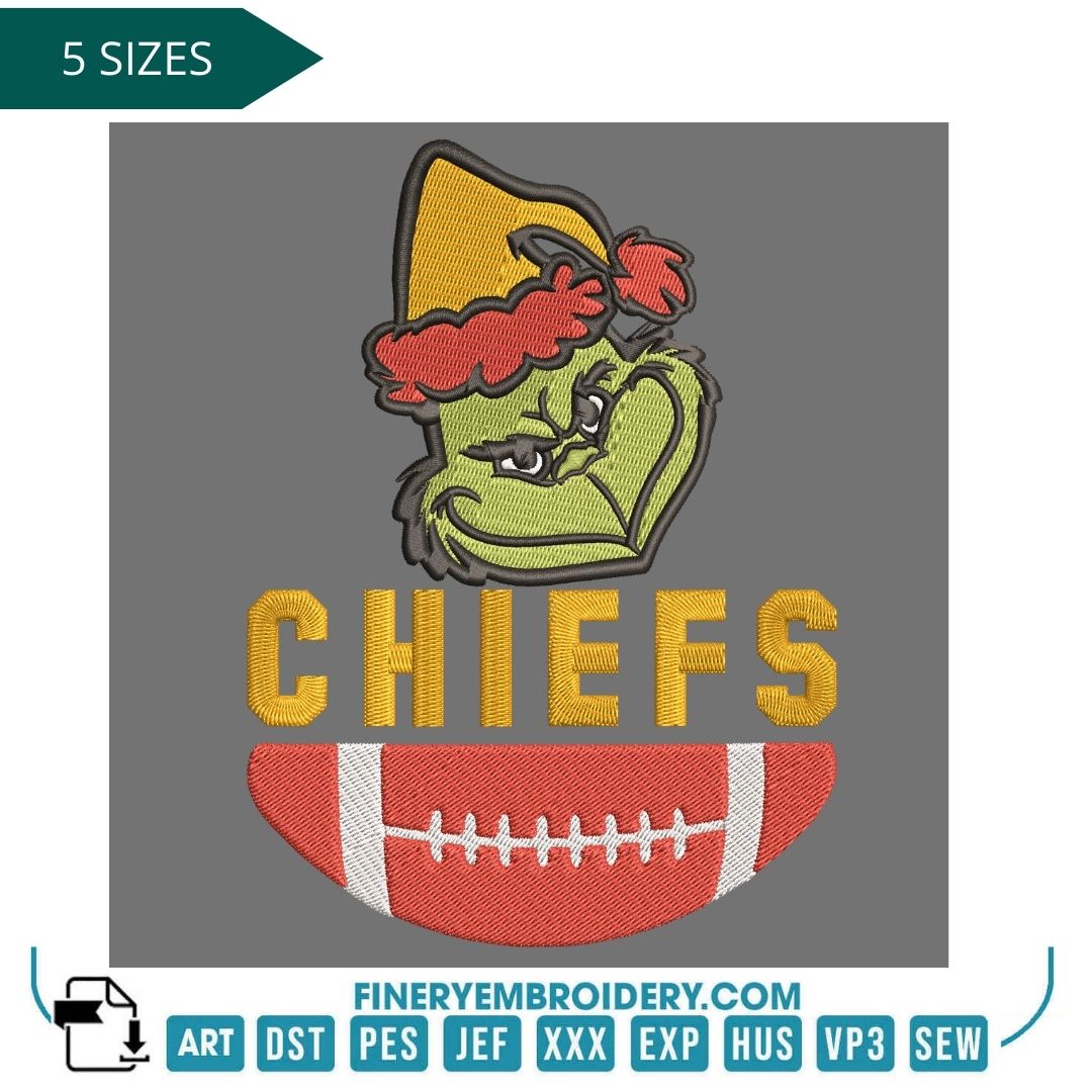 Chiefs Grinch Holiday Sweatshirt Embroidery Design - FineryEmbroidery