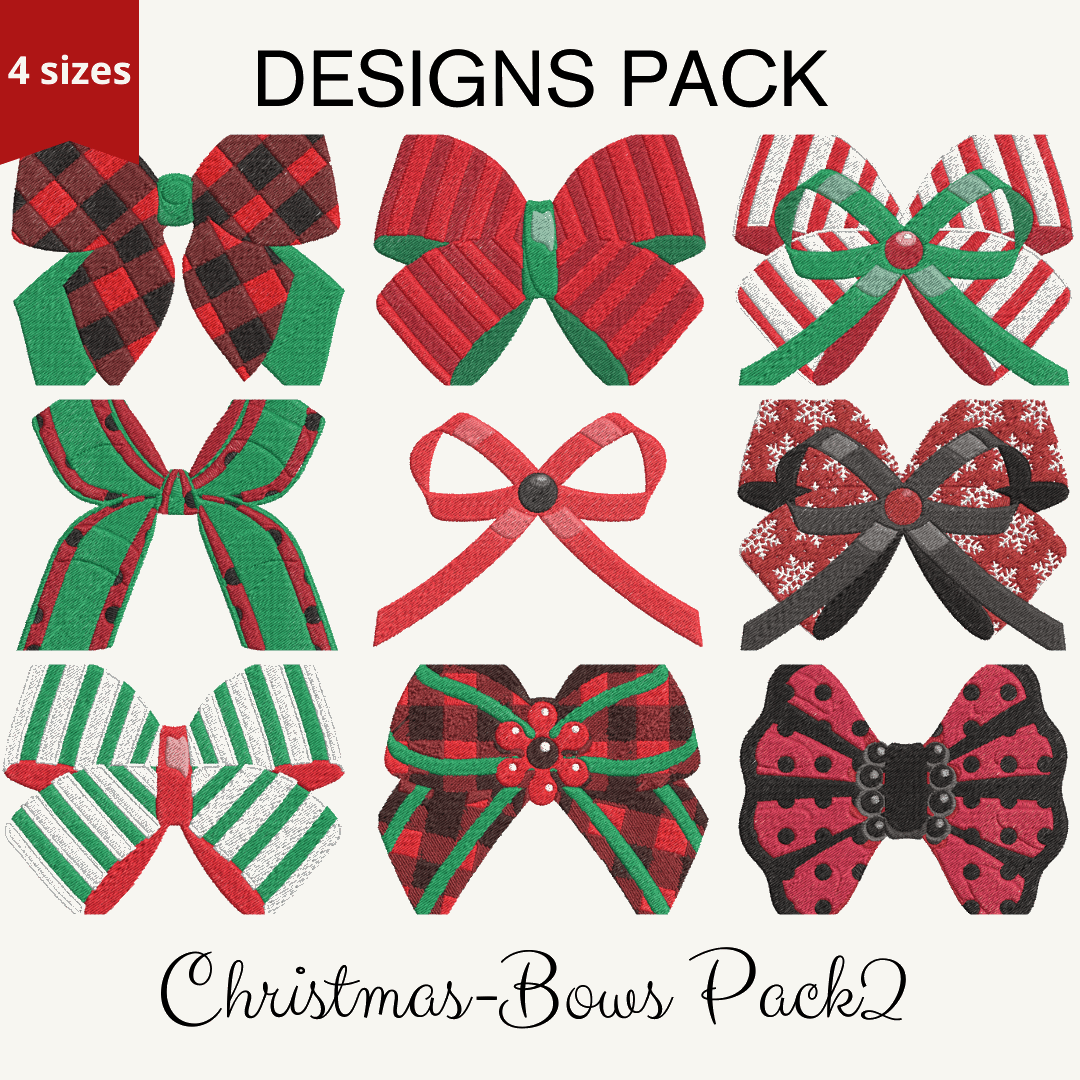Christmas Bows Pack 2 : Design Pack - Embroidery Design - FineryEmbroidery
