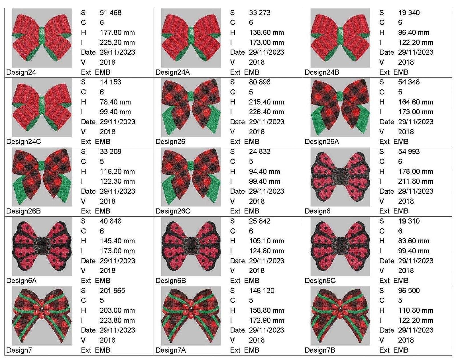 Christmas Bows Pack 2 : Design Pack - Embroidery Design - FineryEmbroidery
