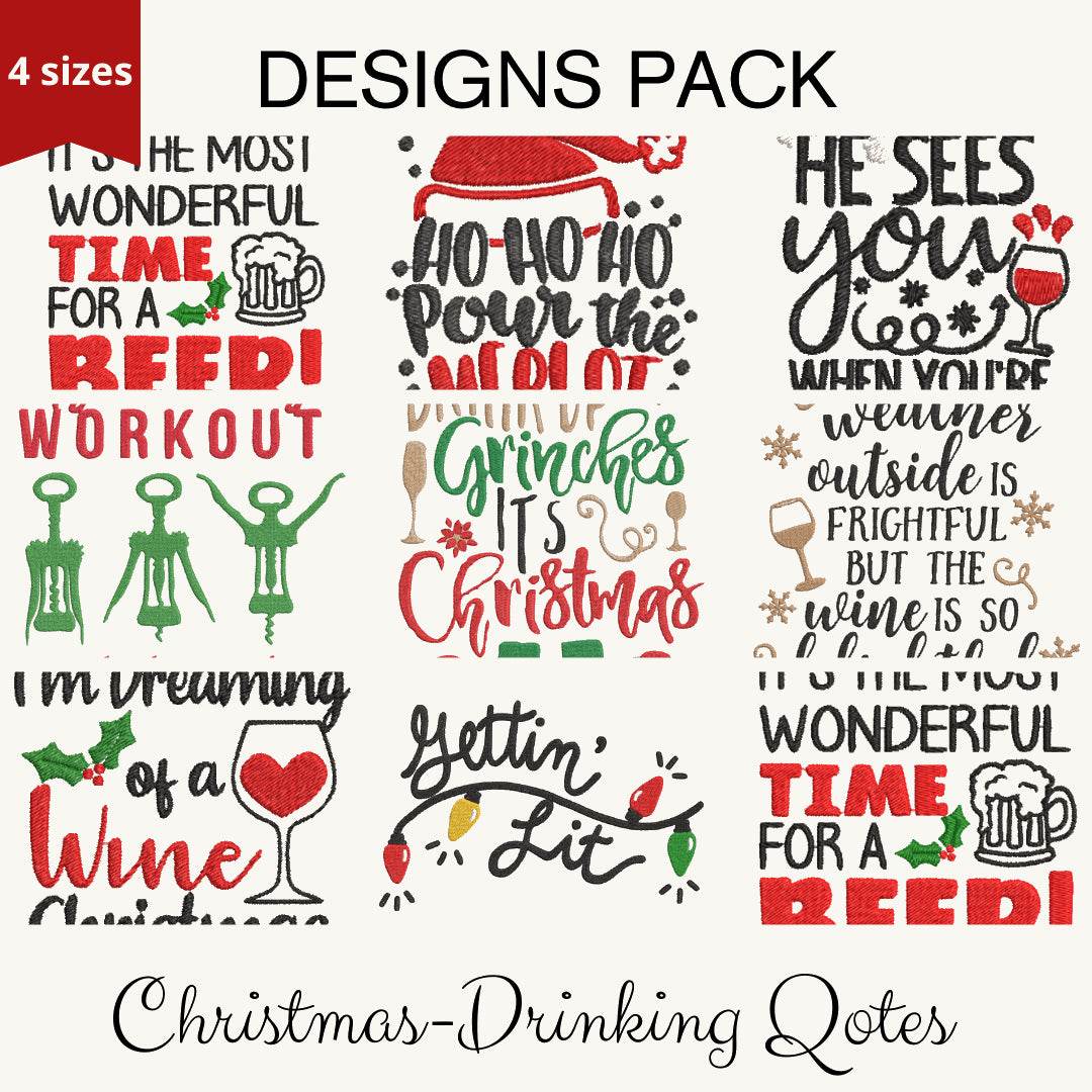 Christmas Drinking Quotes - Designs pack : Embroidery Design - FineryEmbroidery