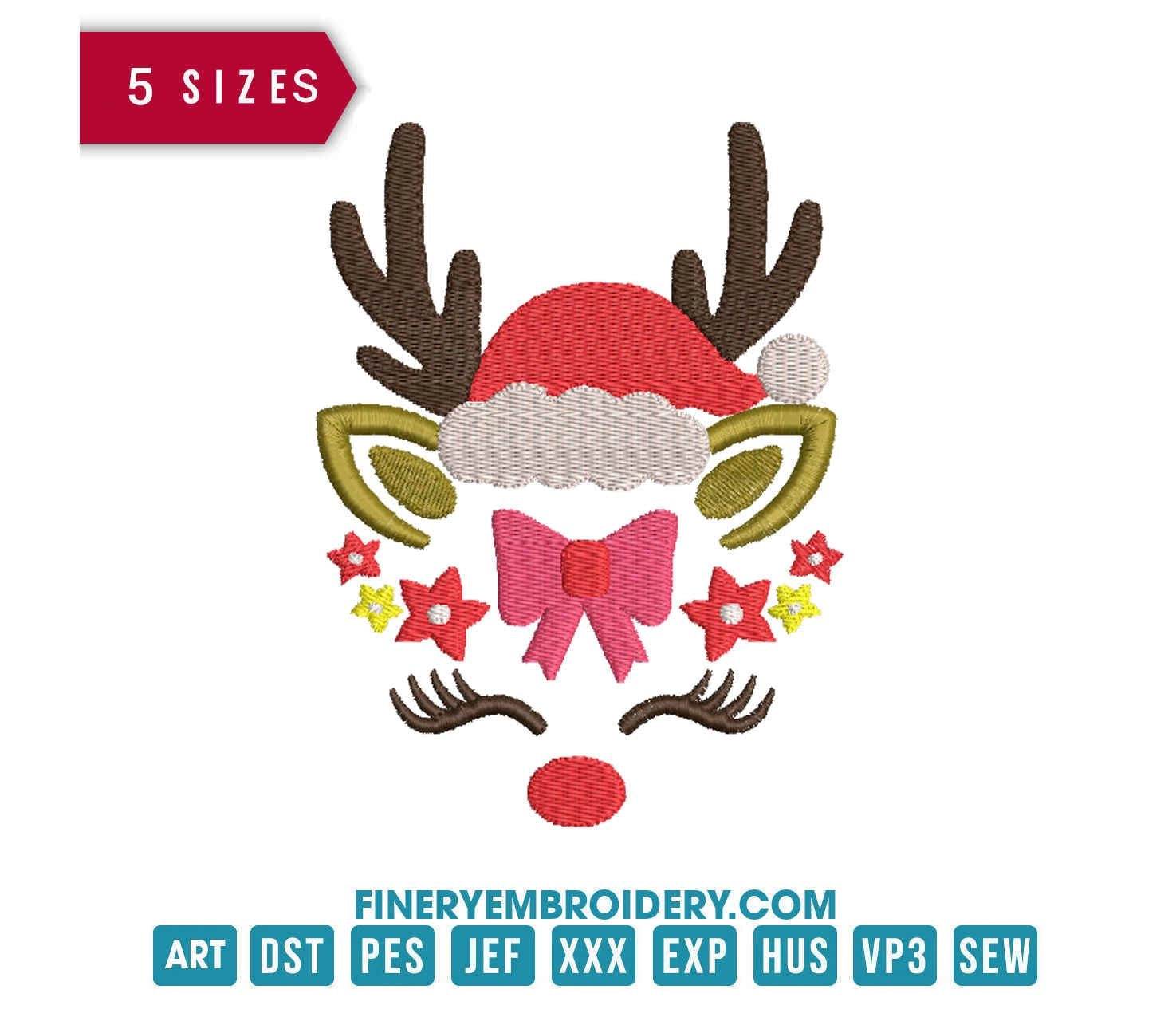 Christmas Girl Reindeer with Stars: Embroidery Design - FineryEmbroidery