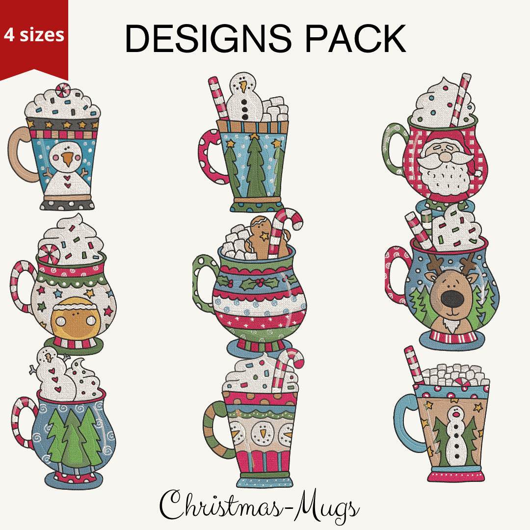 Christmas Mugs - Designs Pack : Embroidery Design - FineryEmbroidery