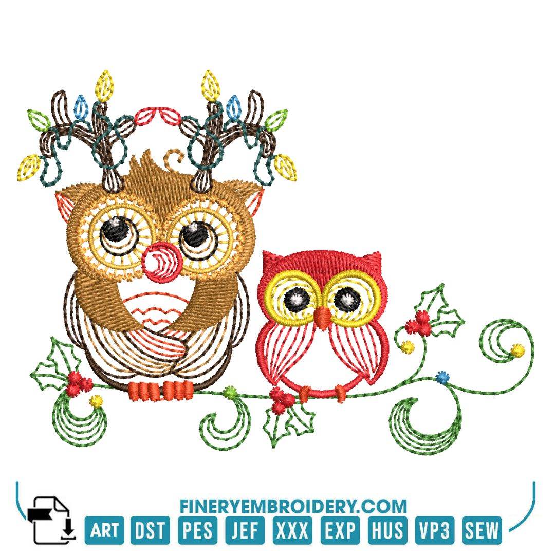 Christmas Owl Embroidery Design Pack – 11 Festive Owl Designs in 2 Sizes - FineryEmbroidery