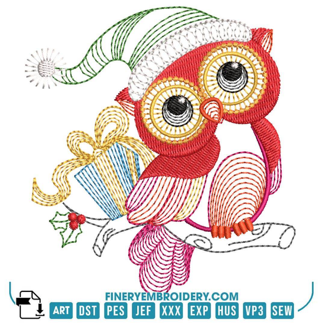 Christmas Owl Embroidery Design Pack – 11 Festive Owl Designs in 2 Sizes - FineryEmbroidery