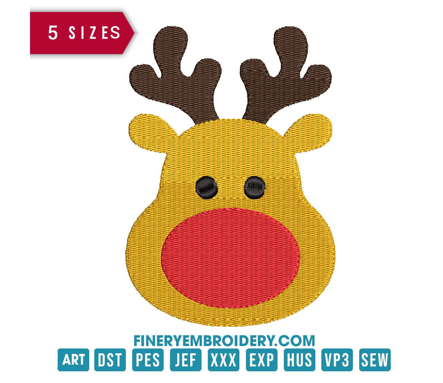 Christmas Reindeer Face: Embroidery Design - FineryEmbroidery