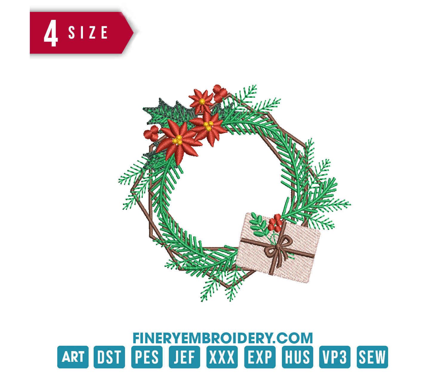 Christmas Wreath: Embroidery Design - FineryEmbroidery