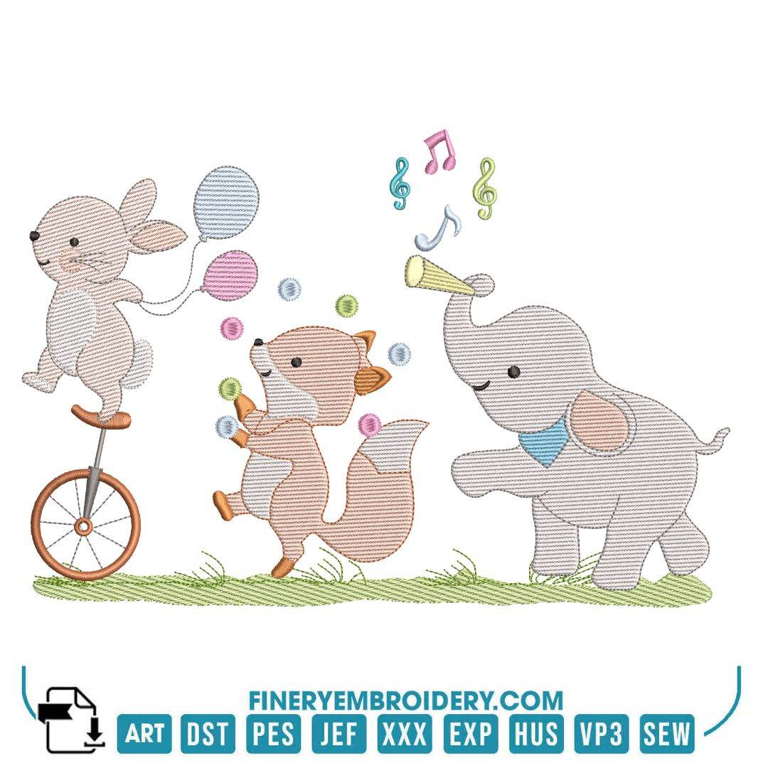 Circus Animal Parade Embroidery Design – 5 Sizes Available | FineryEmbroidery - FineryEmbroidery
