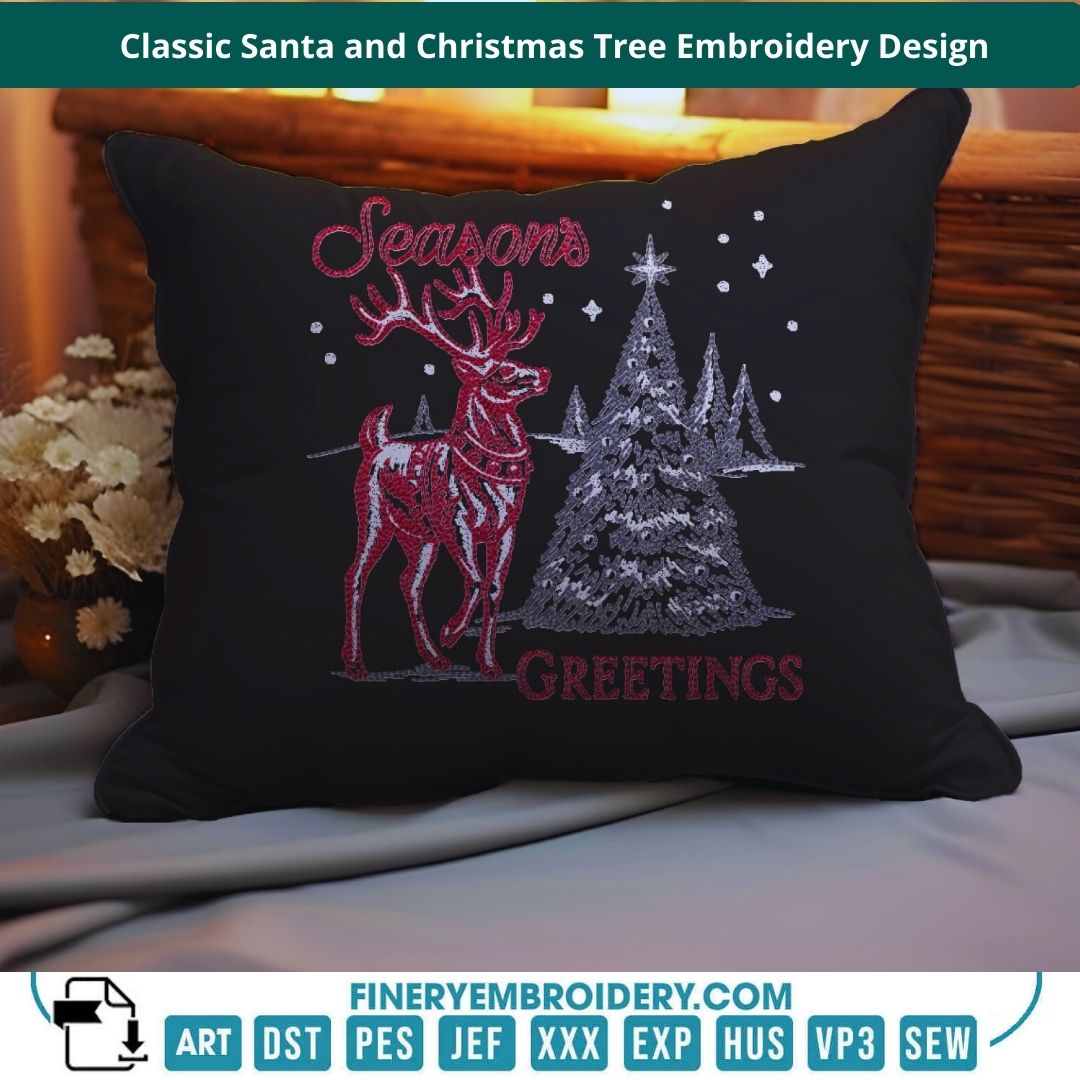 Classic Santa and Christmas Tree Embroidery Design - FineryEmbroidery