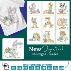 Special Fall Animals Embroidery Pack – 10 Designs in 3 Sizes