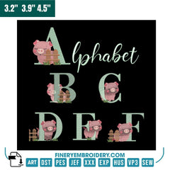 Whimsical Piglet Alphabet Embroidery Collection (A to Z)