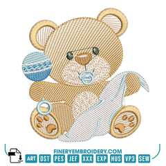 Baby Boy Bear Embroidery Design Pack – 8 Designs -2 Sizes  | FineryEmbroidery