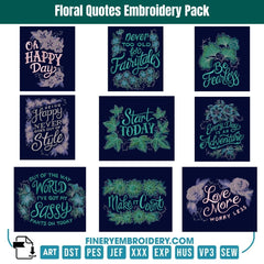 Inspirational Floral Quotes Embroidery Pack 9 Designs