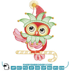 Christmas Owl Embroidery Design Pack – 11 Festive Owl Designs in 2 Sizes