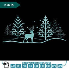 Winter Deer Embroidery Design – Serene Forest Scene for Holiday Decor